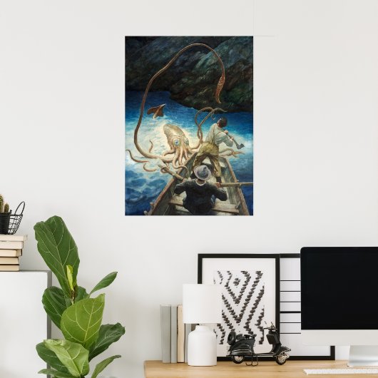 Poster L'aventure du calmar géant par N. C. Wyeth (Bureau à domicile)