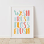 Poster Laver Brush Floss Blush Coloré Salle de bain<br><div class="desc">Apportez une pop de couleur dans la salle de bain de votre enfant avec cette impression d'aquarelle !</div>