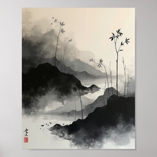 Poster Laver l'encre Abstraite murale avec des traits Sum (Devant)