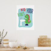 Poster Lavez Vos Mains | Art de salle de bain Dino (Cuisine)