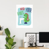 Poster Lavez Vos Mains | Art de salle de bain Dino (Bureau à domicile)