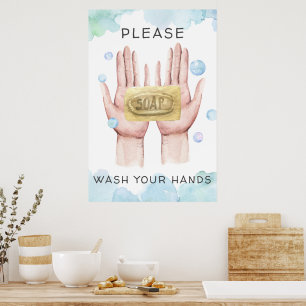 Poster Lavez Vos Mains Illustration Aquarelle