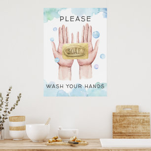 Poster Lavez Vos Mains   Illustration Aquarelle