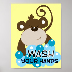 Poster Lavez Vos Mains Singe Salle De Bain Art Imprimer