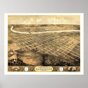 Poster Lawrence, carte panoramique de KS - 1869