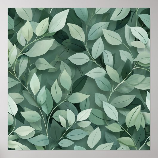 Poster Layered Sage Botanical Leaf Pattern Wall Art (Devant)