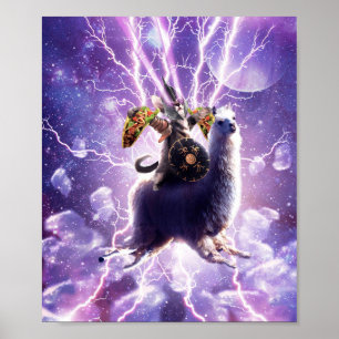 Poster Lazer Warrier Space Cat Riding Llama Avec Taco