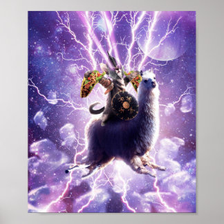 Poster Lazer Warrier Space Cat Riding Llama Avec Taco