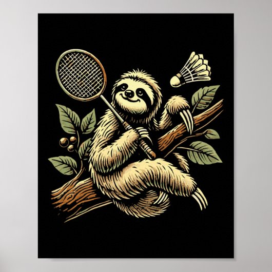 Poster Lazy Sloth Dminton Player Shutting 1 (Devant)