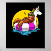 Poster Lazy Sloth Riding Unicorn Float Funny Pool Party (Devant)