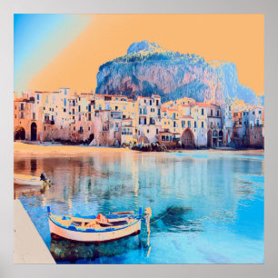 Poster ldp CEFALÙ - Sicile - plage - panorama