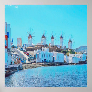 Poster ldp MYKONOS - vue de la mer des moulins à vent -