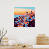 Poster ldp SANTORINI - panorama - par nuit (Cuisine)