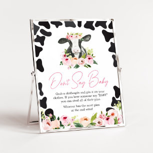 Poster Le Baby shower de la vache florale ne dit pas bébé