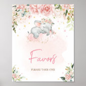 Poster Le Baby shower d'éléphant rose floral favorise (Devant)