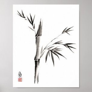 Poster Le bambou dans le calme, art au pinceau chinois