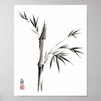 Poster Le bambou dans le calme, art au pinceau chinois