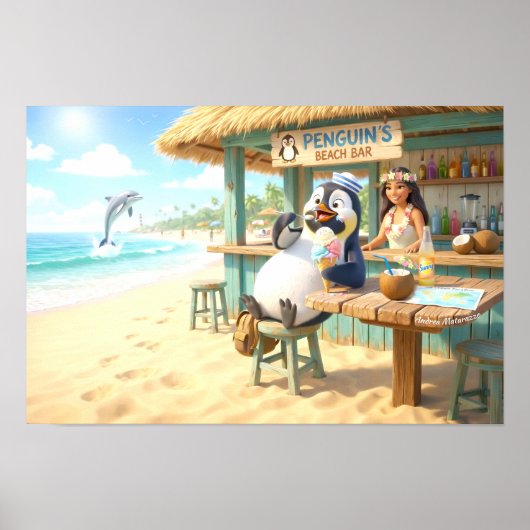 Poster Le bar de plage du pingouin (Devant)