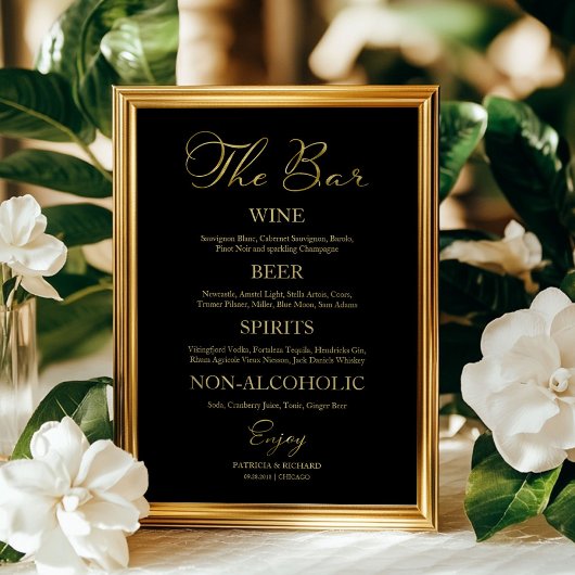 Poster Le bar élégant panneau de menu de bar de mariage à