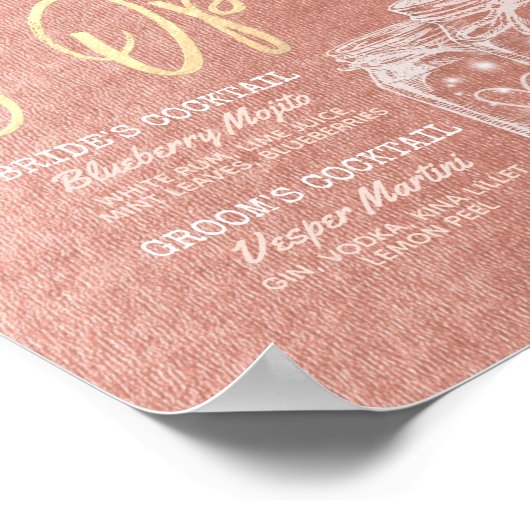 Poster Le bar est ouvert Menu de boissons Mariage Jars Ro (Coin)