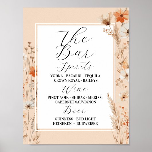 Poster Le Bar Floral Mariage Boho Florals Bohemian (Devant)