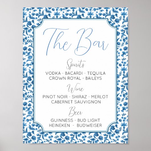 Poster Le Bar Mariage Chintz Blue & White Floral Ditsy (Devant)