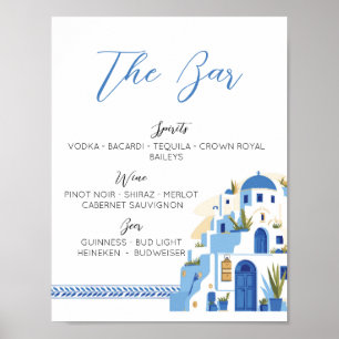 Poster Le Bar Mariage Santorin Grèce Bleu Blanc