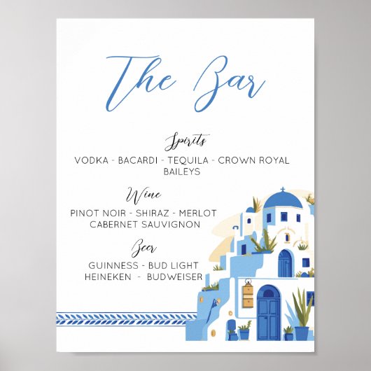 Poster Le Bar Mariage Santorin Grèce Bleu Blanc (Devant)