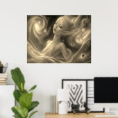 Poster Le beau rêveur flottant dans l'espace (Bureau à domicile)