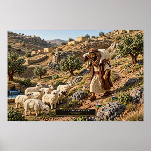 Poster Le Bon Berger — Art en briques de construction (Devant)
