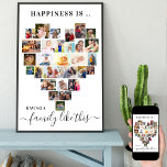 Poster Le bonheur est la famille comme ce Collage de phot<br><div class="desc">Créez votre propre affiche personnalisée avec 29 de vos photos préférées et votre (vos) nom(s) de famille. Le modèle photo est mis en place pour créer un collage photo en forme de coeur d'amour, affichant vos photos dans un mélange de formats portrait, paysage et instragram carré. Téléchargez vos photos en...</div>