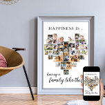Poster Le bonheur est la famille comme ce collage en form<br><div class="desc">Créez votre propre affiche personnalisée avec 36 de vos photos préférées et votre (vos) nom(s) de famille. Le modèle photo est mis en place pour créer un collage photo en forme de coeur d'amour, affichant vos photos dans un mélange de formats portrait, paysage et instragram carré. Le design a un...</div>