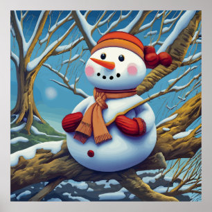 Poster Le bonhomme de neige sur l'arbre