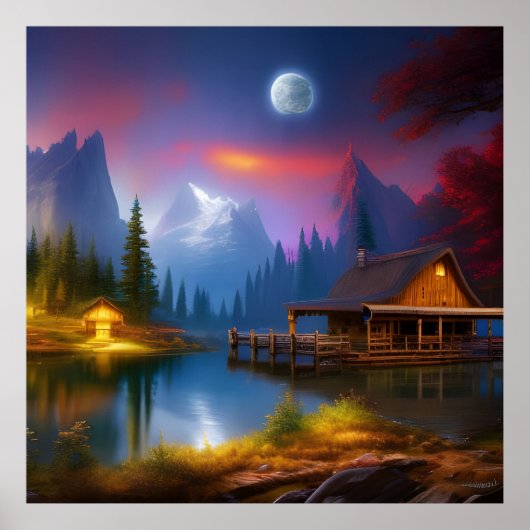 Poster Le Cabine dans l'anse sous la lune (Devant)