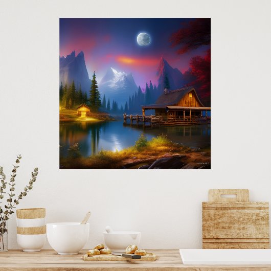 Poster Le Cabine dans l'anse sous la lune (Cuisine)