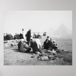 Poster Le Caire Égypte, jockeys à chameau Pyramides de Gi