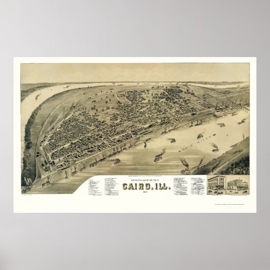 Poster Le Caire, IL Carte panoramique - 1888 (Devant)