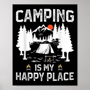 Poster Le camping est mon endroit heureux drôle de campeu