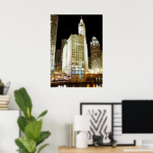 Poster Le célèbre monument de Chicago la nuit (Bureau à domicile)