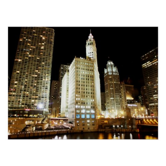 Poster Le célèbre monument de Chicago la nuit (Devant)