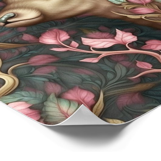 Poster Le Cerf Caché Moderne Dans L'Art Forestier (Coin)