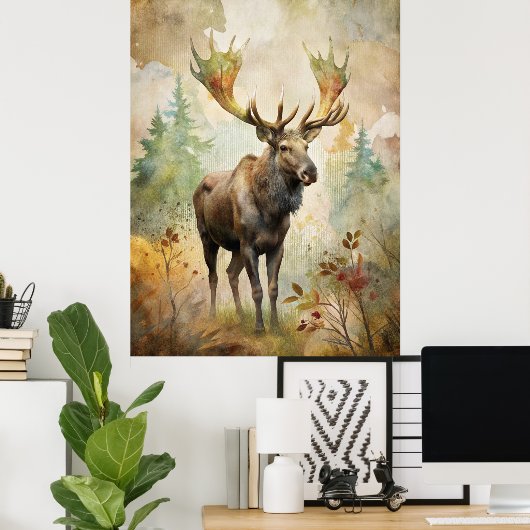 Poster Le cerf dans une forêt (Bureau à domicile)