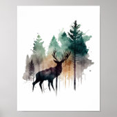 Poster Le cerf d'aquarelle dans les arbres forestiers Nat (Devant)