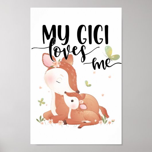 Poster Le cerf de bois Doe et le bébé Fawn Mon Gigi m'aim (Devant)