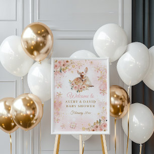 Poster Le cerf d'hiver rose est un Baby shower de fille