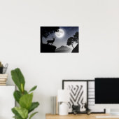 Poster Le cerf sous la lune noir et blanc (Bureau à domicile)
