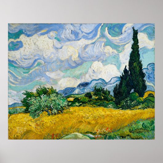 Poster Le champ de blé de Van Gogh avec cyprès (Devant)