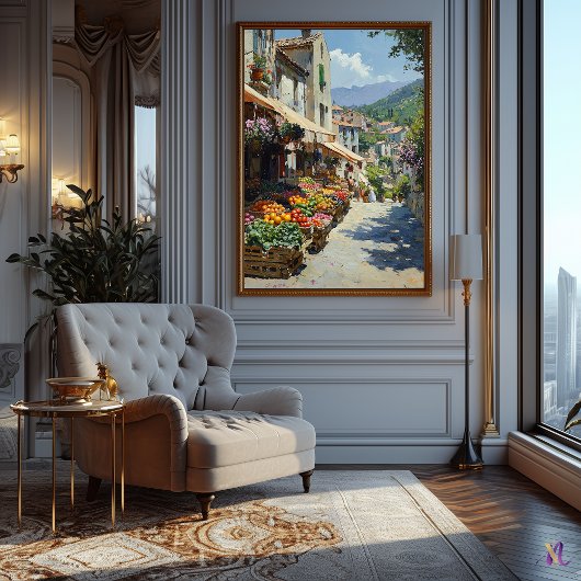 Poster Le charmant marché de village de style impressionn