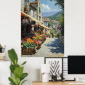 Poster Le charmant marché de village de style impressionn (Bureau à domicile)