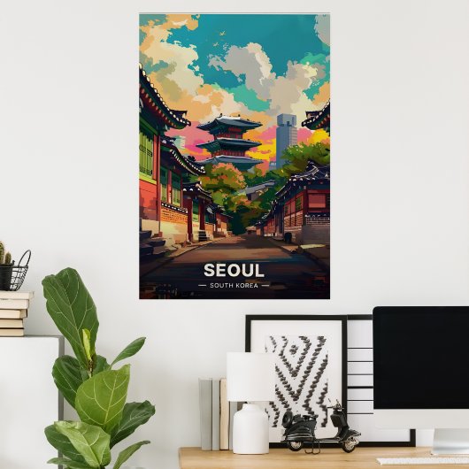 Poster Le charme ancien de Séoul sous un ciel vif (Bureau à domicile)